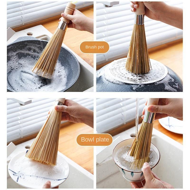 Old-fashioned Bamboo Pot Brush Kitchen Special Brush Pot Scrubber Magic Pot Washing Bamboo Brush Broom Loofah Flesh Commercial Natural Brush