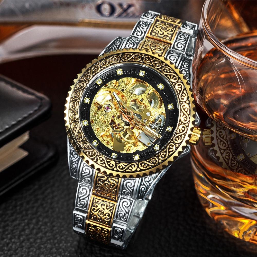 Mechanical Mens Watch Automatic Men Wristwatch Luxury Stainless Steel Skeleton Watches Gold