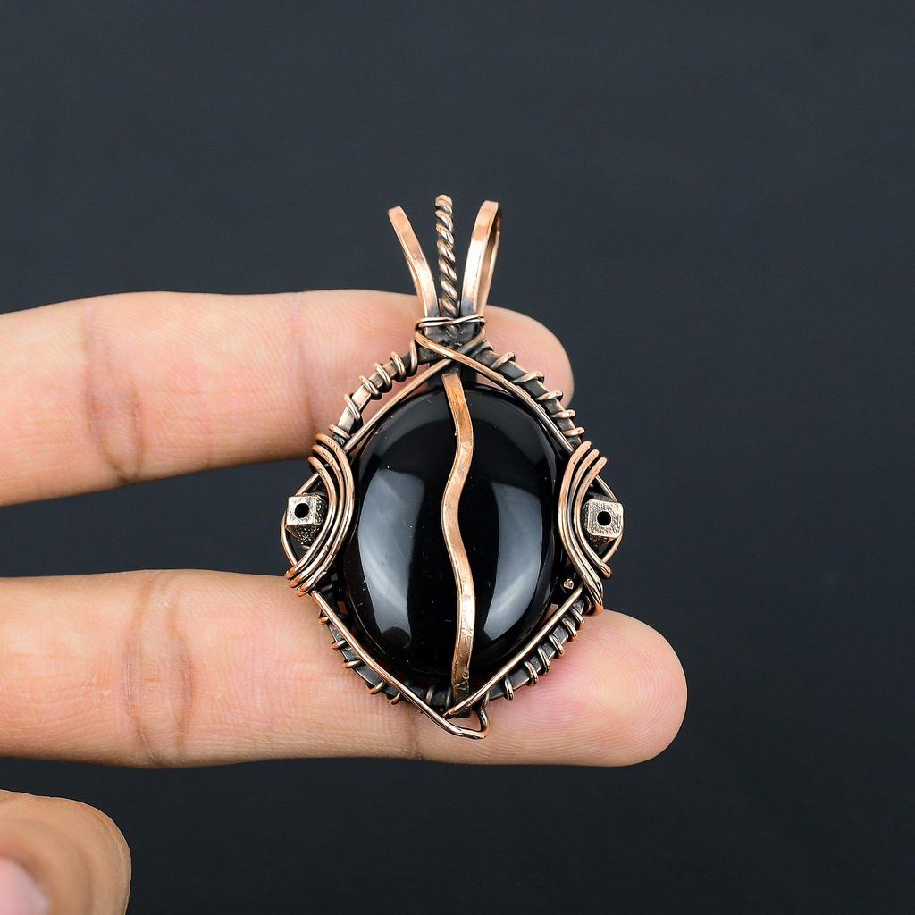 Украшения из черного оникса, Кулон, обернутый медной проволокой 999 пробы, Ювелирные изделия из драгоценных камней ручной работы, Подарки для жены, Совершенно новый кулон
