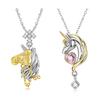 Unicorn Heart Pendant Necklace with CZ Dangle Authentic 925 Sterling Silver Beads for Women Necklace Jewelry Gold Plated Gift