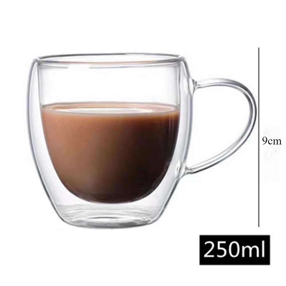250ml Double Wall Transparent Glass Coffee Cup with Handle Double-layer Heat Insulation High Temperature Juice Milk Cup