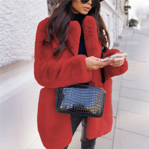 Women Fashion Winter Coat Solid Color Casual Sexy Coat Imitation Fur Thicken Keep Warm Honorable Elegant Luxury Loose Coat