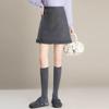 2026 Winter Women's Gray A-Line Skirt: High-Waisted, Slimming, Lace-Pleated Short Skirt for Petites
