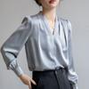 Модные блузки, рубашки с длинным рукавом и V-образным вырезом, офисная женская белая шифоновая блузка, рубашка, женские топы J750