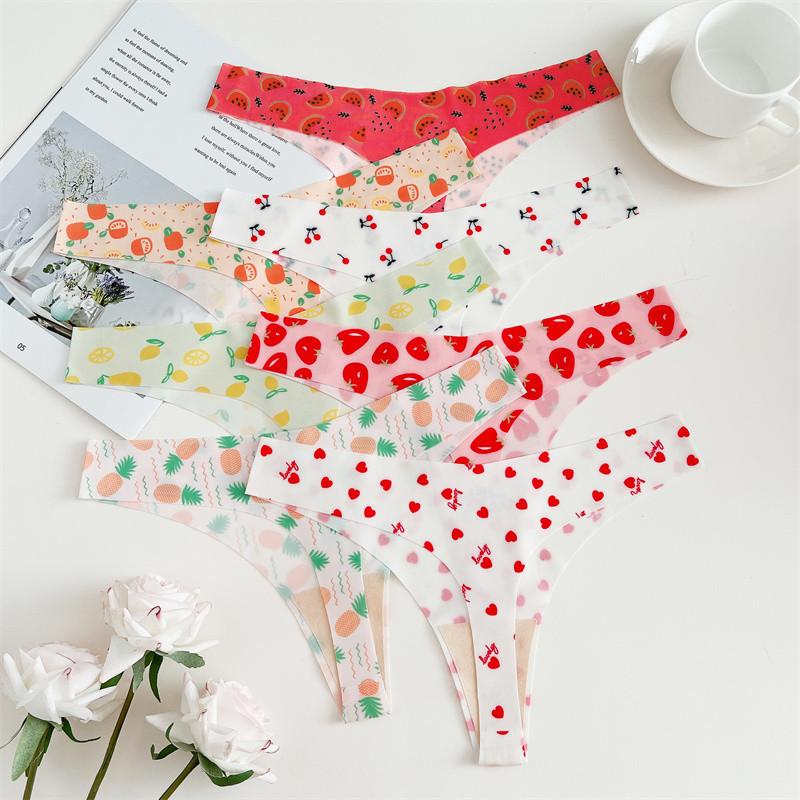 FINETOO Бесшовные стринги для женщин, комфортное нижнее белье с принтом на Т-образной спинке, сексуальное нижнее белье, стринги, сексуальные трусики