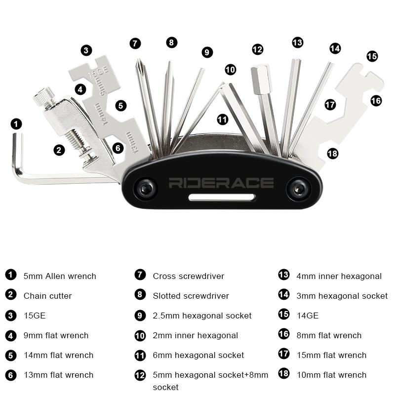 18 In 1 Bicycle Multi Tool Chain Splitter Cutter Multitool Hex Spoke Wrench Screwdriver Portable MTB Road Bike Repair Tools Kit