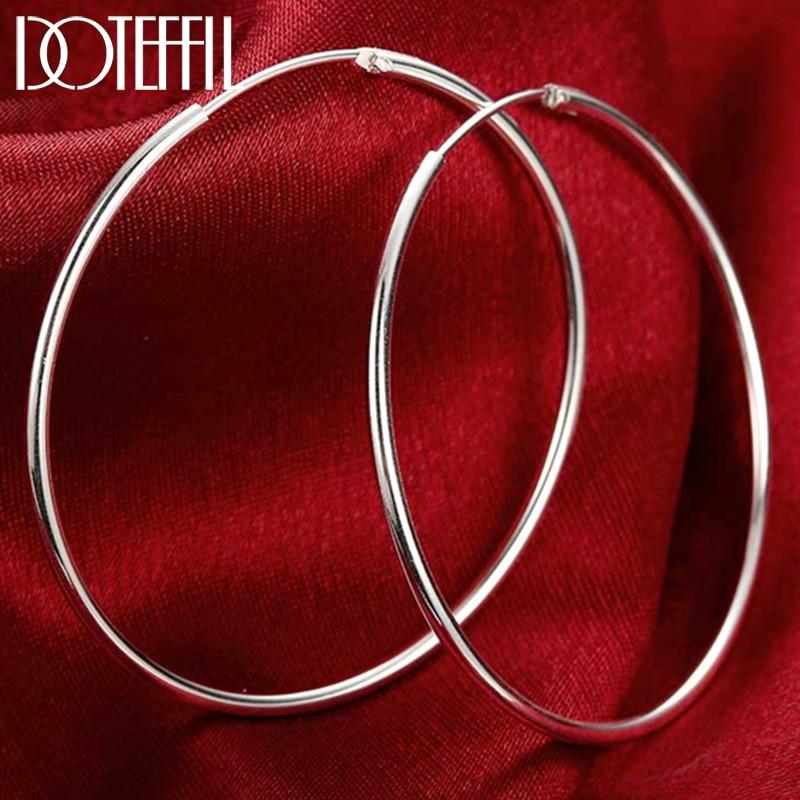 100 %925 Sterling Silver Hoop Earring 50mm Round Circle Loop Gifts Simple Smooth Big Earrings For Women Jewelry