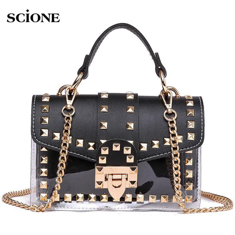SCIONE Women's 2025 Fashion Studs Transparent Jelly One Shoulder Crossbody Bag