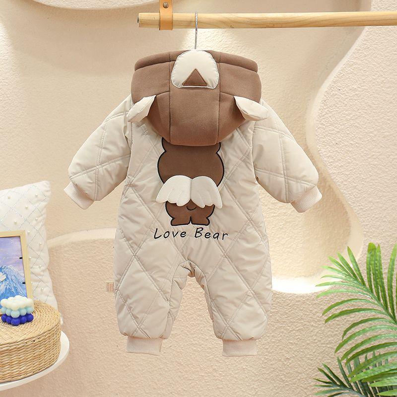 Angel Little Bear Winter Fleece Romper - Newborn Unisex Full Month Crawling Suit