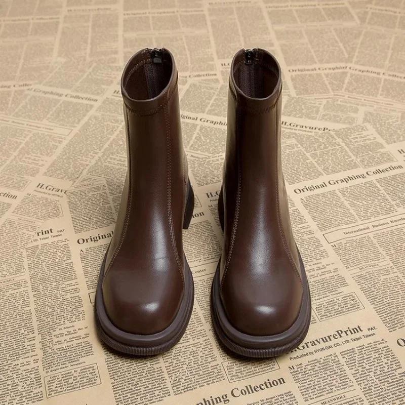 Новые осенне-зимние женские ботильоны на толстой подошве, модная обувь из мягкой кожи на толстом каблуке, женские короткие ботинки