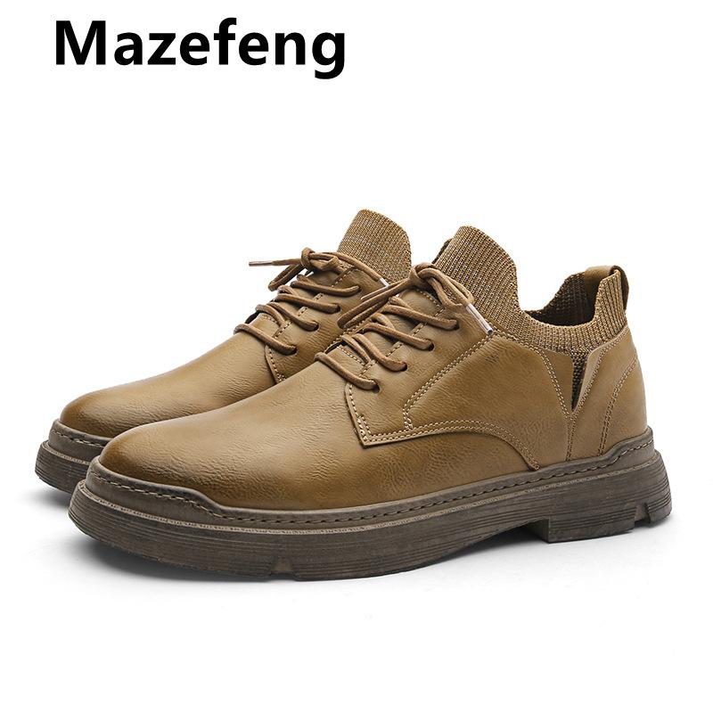 Модная кожаная повседневная мужская обувь Удобные кроссовки Модная обувь Обувь для ходьбы Зимние ботинки На шнуровке Мужская вулканизированная кожаная обувь
