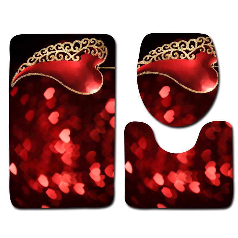 Beautiful And Romantic Valentine'S Day Bathroom Toilet Floor Mat 3-Piece Set