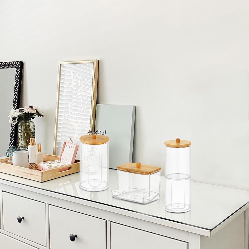 Контейнер для ванной комнаты, органайзер для ватных дисков с бамбуковой крышкой, ватные палочки, ящик для хранения бутылочек