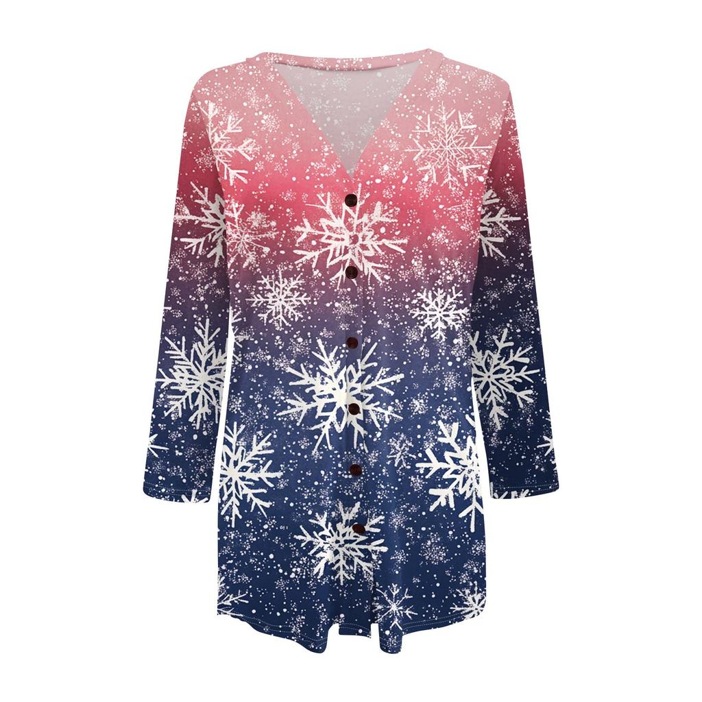 Women's Fashion Casual Long-sleeved Print Medium Length Cardigan Button Jacket Coat