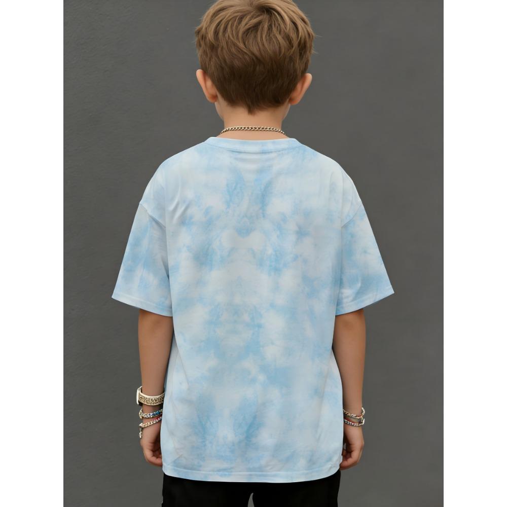 Модная футболка с круглым вырезом для мальчиков и девочек. Чистая футболка с принтом тай-дай, короткий рукав, ткань. Впитывает пот и не парит.