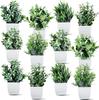 Artificial Potted Plants, Green Artificial Plastic Eucalyptus Plants, Set Of 12