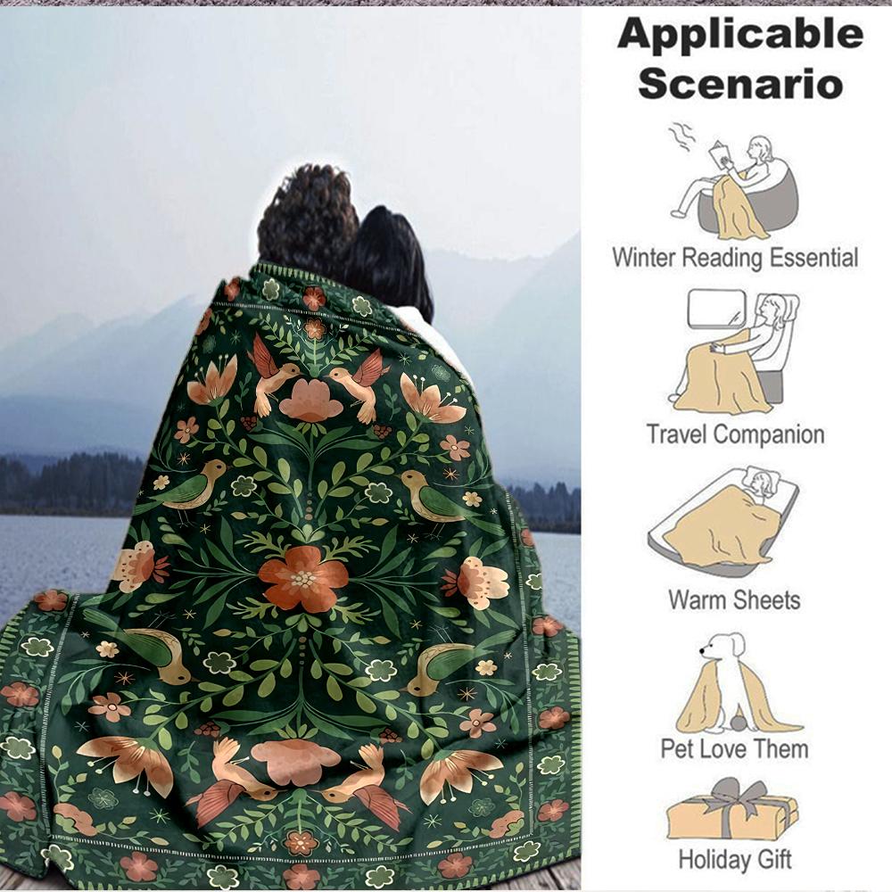 1Pc Birds Flowers Tapestry Blanket Soft And Comfortable Casual Warm Camping Travel Christmas Halloween Xmas Gift M928720