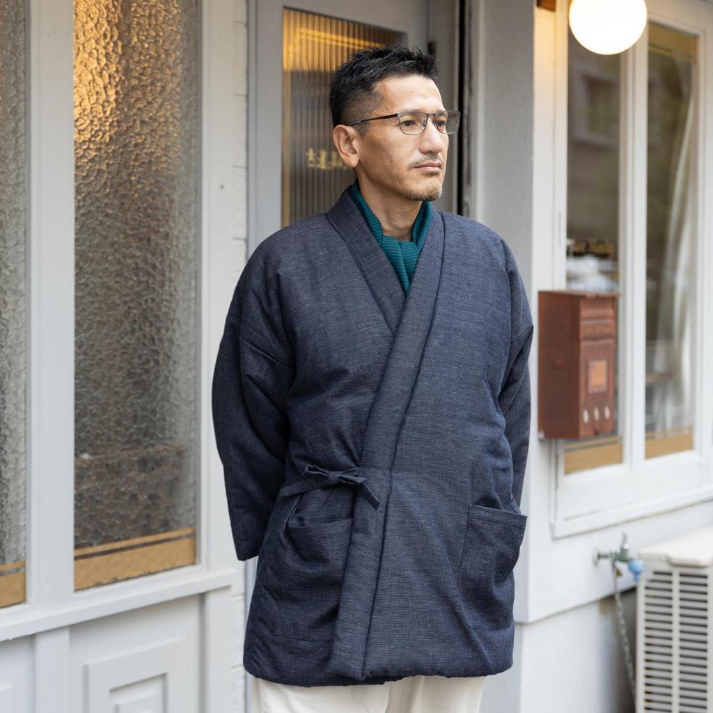 Watanosato Cotton Made In for Four Matching Woven Pattern One Size Fits Hanten, Japan, Men, Warm, Plain, Straps, (Gray, Most)