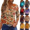 Women's T Shirt Halloween Print Button 3/4 Sleeve Daily Weekend Fashion Basic V- Neck Regular Top