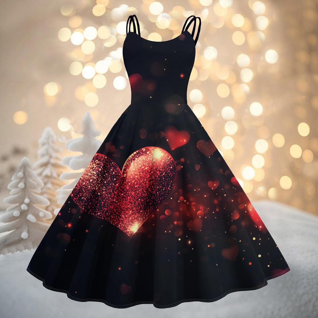 Women's Fashion Valentine's Day Printed Sexy Strapless Gothic Cocktail Dress Punk, Vintage Dress.