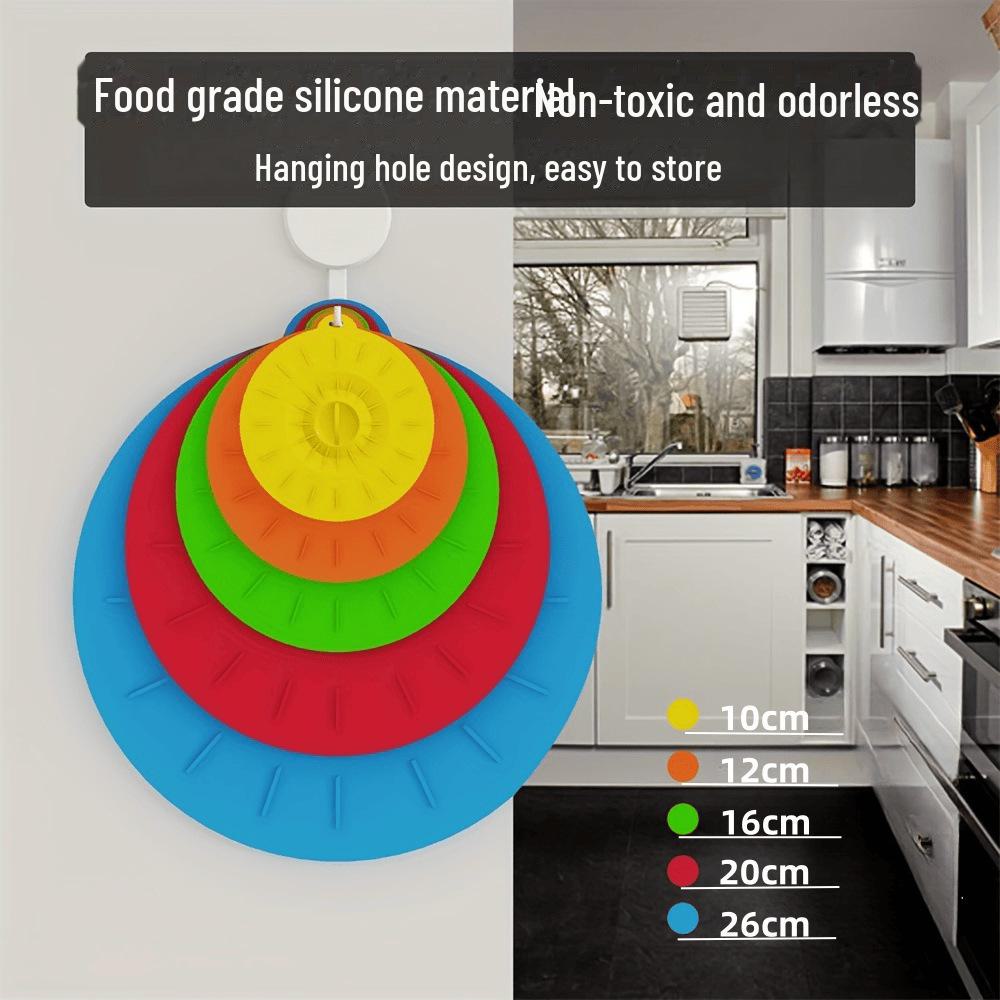Набор из 5 силиконовых крышек для сохранения свежести: Герметичный, термостойкий, легкоочищаемый