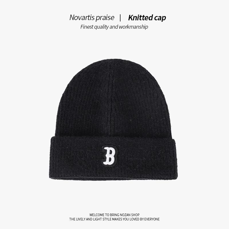 Защита ушей Шерстяная шапка Корейский стиль Персонализированная Объемная Вышитая Буква B Холодная Шапка Теплая и Универсальная Вязаная Шапка