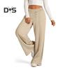 Женские повседневные брюки с эластичной резинкой и высокой талией, регулируемые на шнурке, прямые широкие брюки с карманами, однотонные длинные брюки