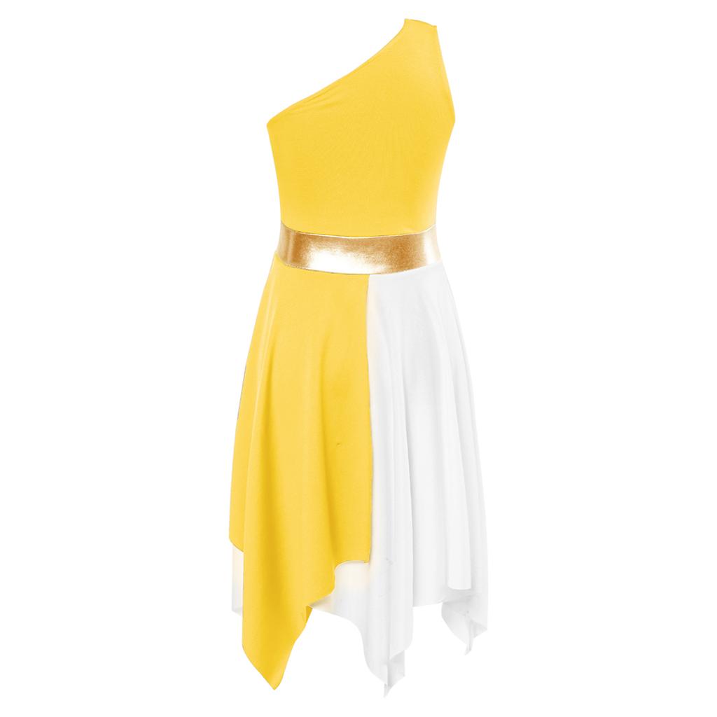 Детские лирические танцевальные костюмы без рукавов для девочек, асимметричное балетное платье контрастного цвета для фигурного катания