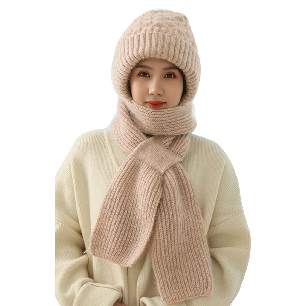 2-in1 Soft Warm Scarf Cap Crochet Hooded Scarf Hat for Skiing Hiking Universal Lady Windproof Shawl Hat with Neck Covers