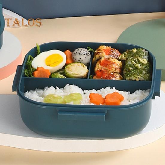 1 Set Bento Case Large Capacity Storing Easy To Clean Useful School Students 3 Grids Lunch Case with Cutlery Household Supplies