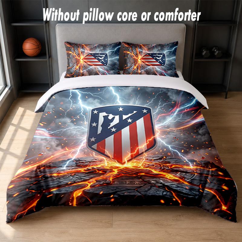Atletico Madrid Design Bed Bedding Set 1 Duvet Cover + 2 Pillowcases Soft Breathable Household Bed Linens