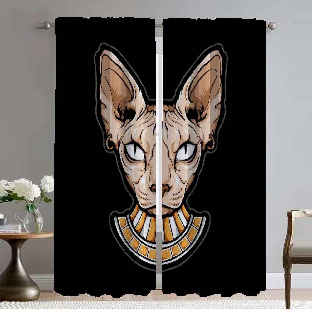 Art Mural Cat Anti-mosquito Curtains for Camera Blackout Curtain for Room 2 Panel Halloween Decoration Shades Partition Living