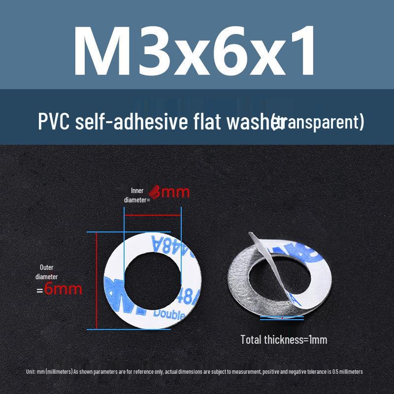 Yigu Transparent PVC Adhesive Flat Washer - Plastic Round Ring M2M3M5, Single-Sided Adhesive Screw Washer
