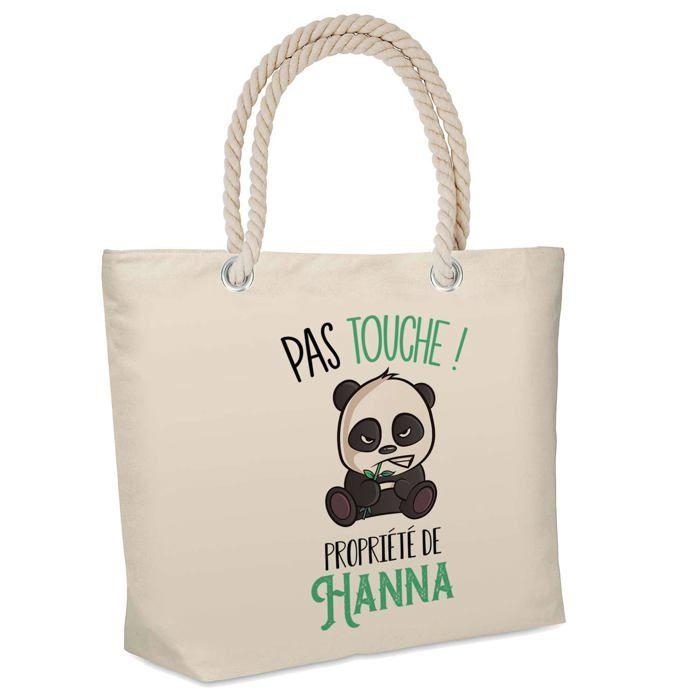 Sac de plage - PLANETEE - Hanna Pas Touche Panda - Coton - Beige - Grande contenance