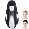 CaseEden Cosplay Wig, Long, 70cm, Black Hair with Blunt Bangs, Includes Two Wig Nets (WIG6020)
