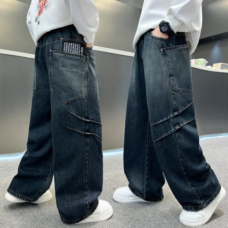 Children's clothing, boys' spring pants, 2026 new style, mid to large size, boys' spring and autumn jeans, boys' spring wide leg pants, trendy