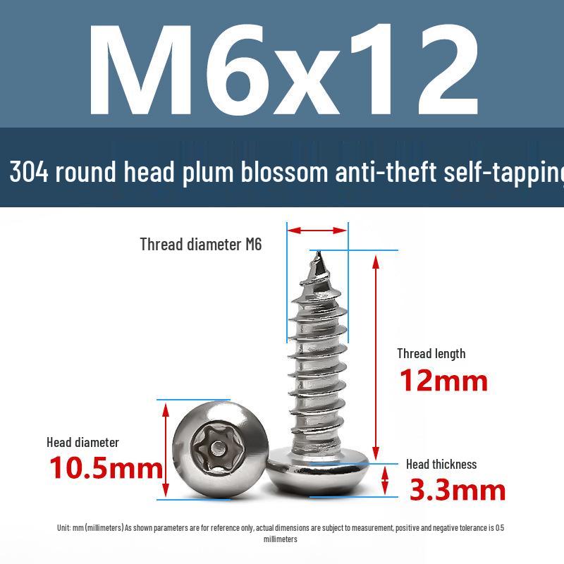 Yigu 304 Anti-Theft Torx Pin Self-Tapping Screws: M2-M5 Round Head, Mushroom Head, Pointed Tail Wood Screws