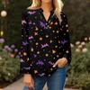 Женская модная и повседневная рубашка с длинным рукавом, V-образным вырезом, на пуговицах, с принтом, блузка, топ