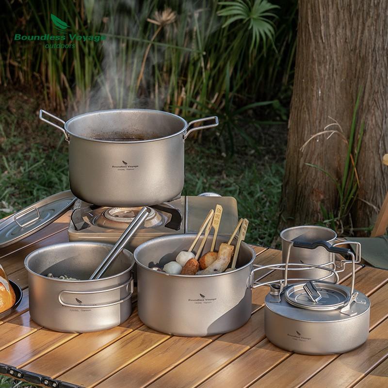 Titanium Camping Pot Set Portable Outdoor Cookware Hiking Backpacking Stove Compatible 1.2L 1.8L 2.4L Non-Coated