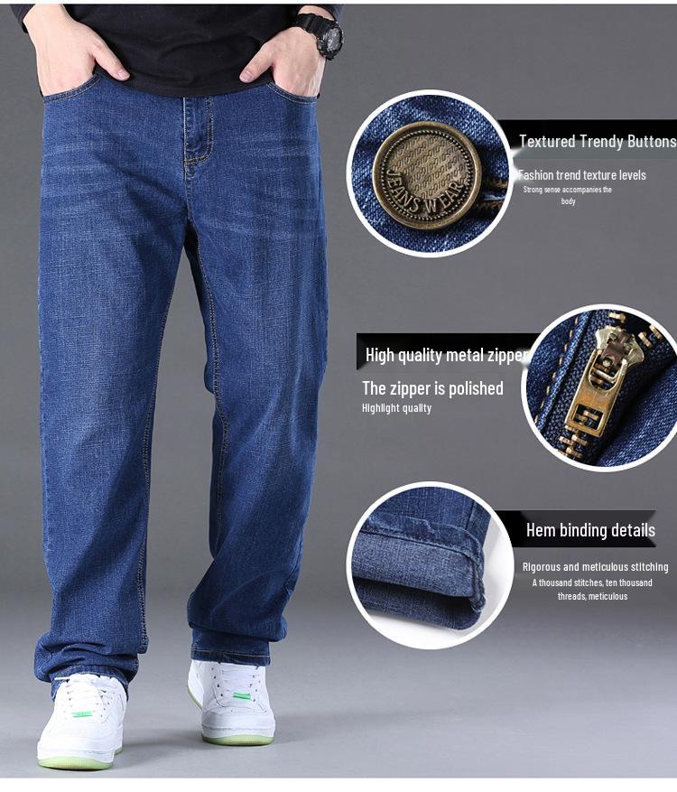 2024 Men's Plus Size Elastic Jeans: Loose, Big, Tall, Straight Leg, Slim Fit Pants for Spring and Autumn