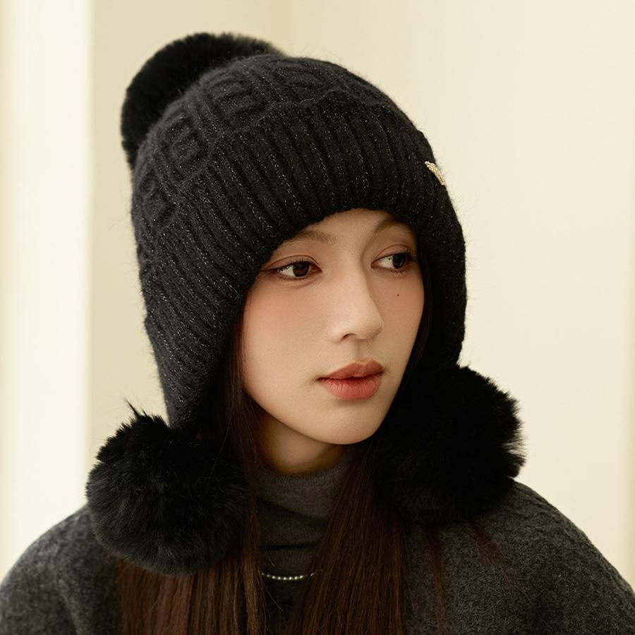 Шапка из меха кролика женская толстая вязаная шапка зимняя защитная шерстяная шапка
