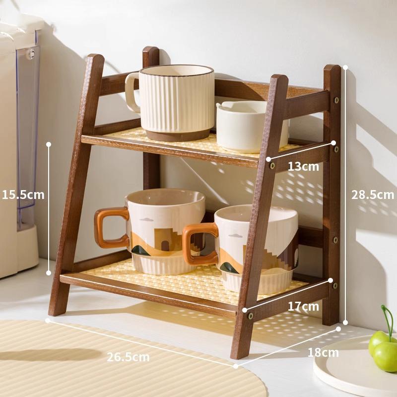 Countertop Organizer 2 Layer Coffee Cup Holder Multipurpose Bamboo Storage Shelf for Hotel Apartment Dressing Table Kitchen Home Cup Holders 5