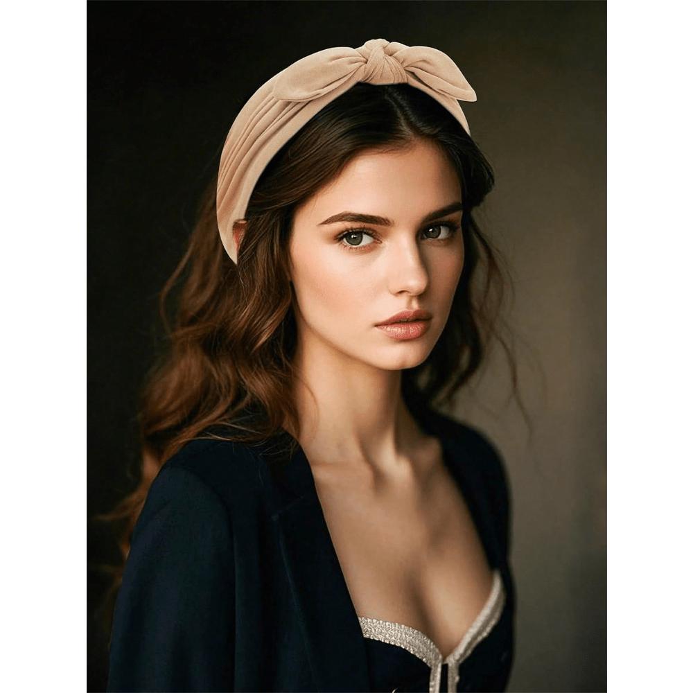 Black Bow Wide Headbands For Women, Non-Slip Yoga/Workout Headwraps, Hair Accessories Made Of Fiber Turban Headband Sweatband Hair Band