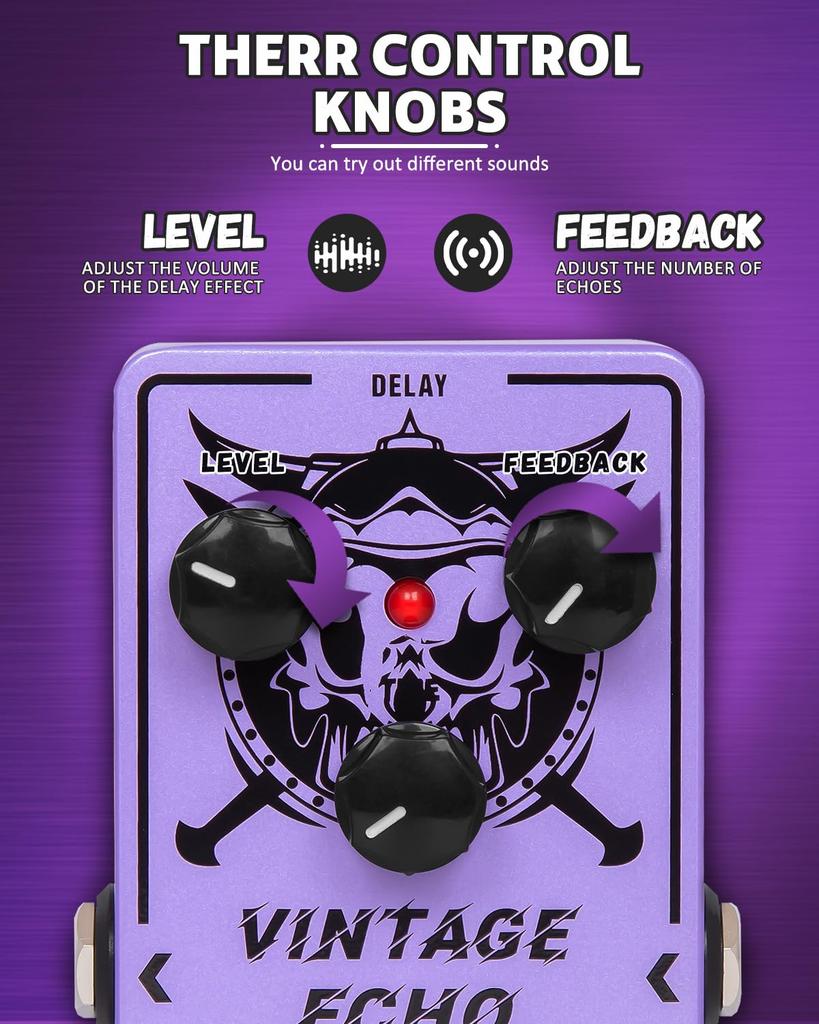 STRICH VINTAGE ECHO Delay Guitar True Bypass Analog Delay Pedal for Vintage Electric Purple Pedal, Guitars,