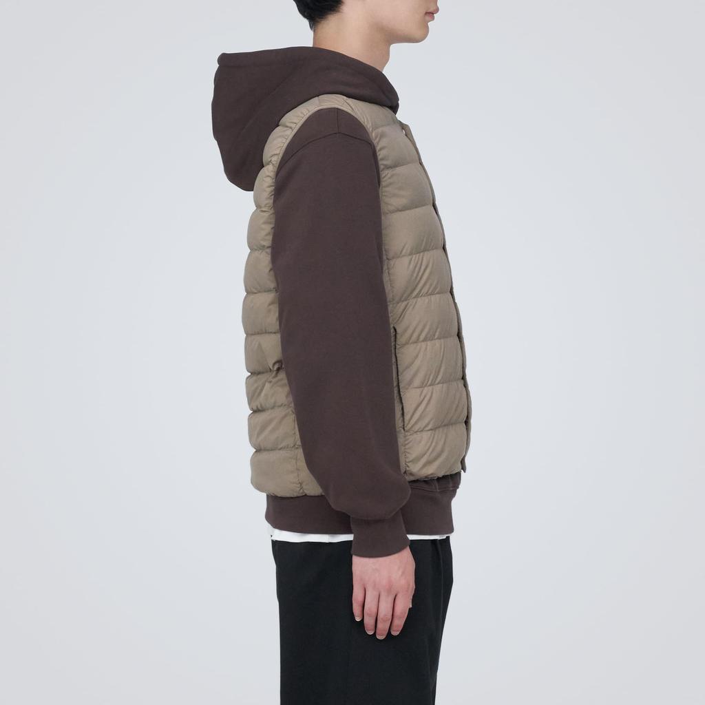 MUJI Down Vest Lightweight Down Collarless Vest AD0U7A3A Grayish Brown M (Antistatic Lining) Men's Men's