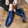 Новые мужские очаровательные бархатные лакированные кожаные ботильоны челси Британские мужские остроносые ботинки на шнуровке с высоким верхом Бренд Черная синяя обувь