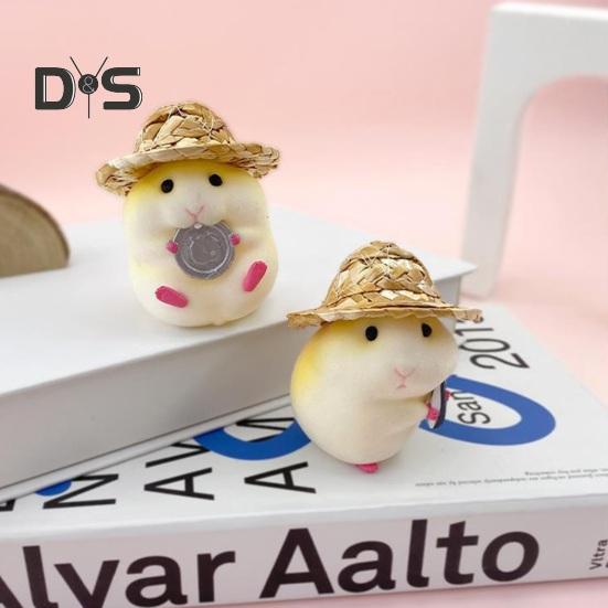 Экологичная скульптура хомяка в соломенной шляпе. Уникальная автоматическая миниатюрная скульптура хомяка-еда.