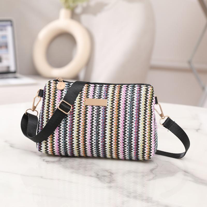 New Fashion Casual Daily Popular Rainbow Straw Woven Camera Bag Women's Bag Chain Bag Messenger Bag