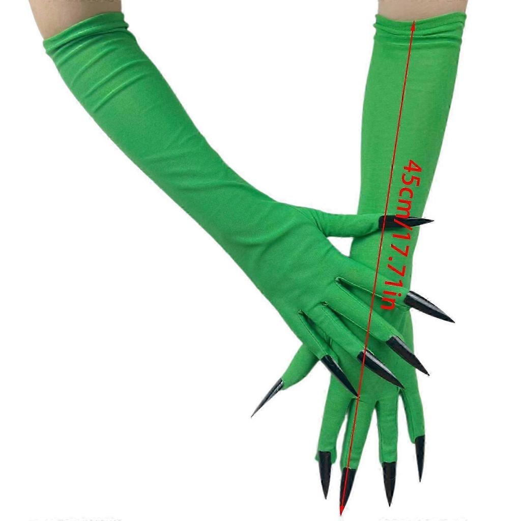 Halloween Cosplay Dark Long Gloves Fingernails for Cosplay Devil Cosume for Halloween Cosplay and Party Props Black