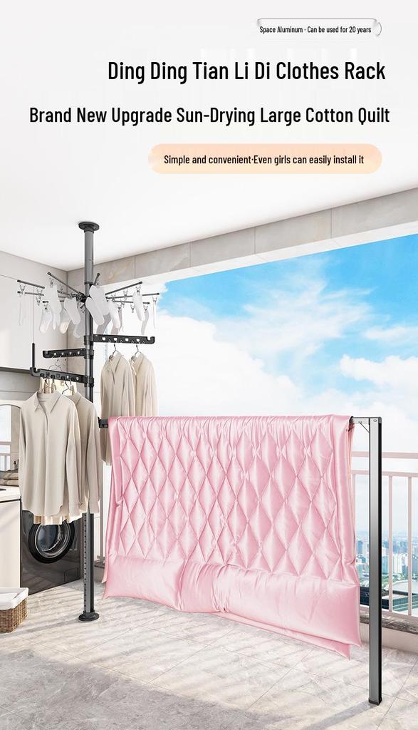Telescopic Floor-to-Ceiling Clothes Drying Rack - No-Punch, Free-Standing
